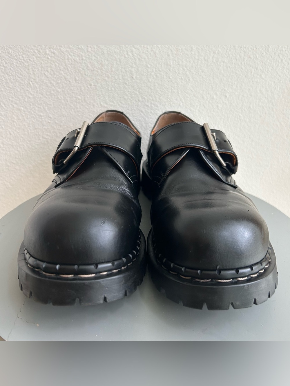 Gripfast Made in England Monk Strap Creeper Shoes Black Leather Lug Sole US 11